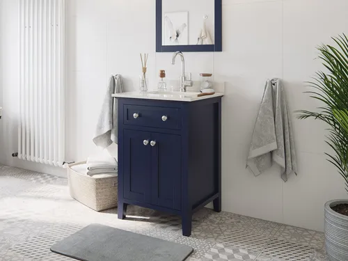 Magnolia Home Badmöbel-Set Postigo 60 in Blau - Elegantes Badmöbel-Set im Landhausstil mit hochwertiger Lackierung. Ideal für stilvolle Badezimmer, Maße: 61 x 56 x 86,8 cm.