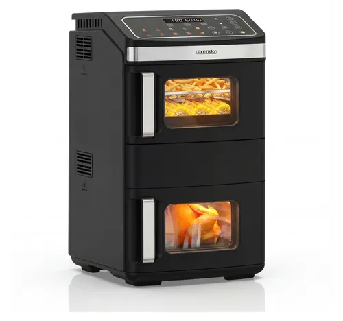 Arendo Heißluftfritteuse Doppelkammer XXL - 17L, 2800 W, Schwarz - Vielseitige Heißluftfritteuse mit 2 Kammern für große Portionen. Ideal zum Backen, Rösten und Garen – energieeffizient und einfach zu bedienen dank Touch-Display und Sichtfenster.