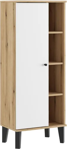 HOME AFFAIRE Stauraumschrank "Oslo" – Hochschrank im skandinavischen Design, weiß - Praktischer Büroschrank mit 5 Einlegeböden und elegantem Knopfgriff. Ideal für die optimale Nutzung kleiner Räume. Hergestellt aus FSC-zertifiziertem Holzwerkstoff.