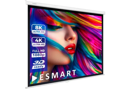 ESMART MIROLO Rollo Leinwand - Beamer-Leinwände mit ESMART PerfectWhite 2 Tuch für brilliante Bilder, ideal für Heimkino und Präsentationen. Einfach zu montieren und mit breitem Betrachtungswinkel von 150°.