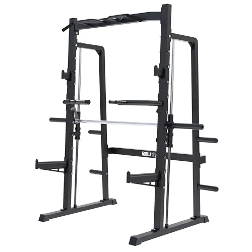 GORILLA SPORTS® Smith Machine Half Power Rack mit Klimmzugstange - Kraftstation für Heim- und Teilgewerbliche Nutzung, maximale Gewichtskapazität von 300 kg, ideal für effektives Krafttraining.