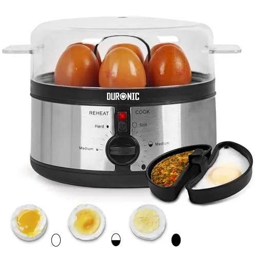 Duronic EB35 BK Eierkocher für 7 Eier | Härtegradeinstellung für perfektes Frühstücksei - Eierkocher, ideal für 1-7 Eier mit Härtegradeinstellung weich, mittel, hart. Perfekte Kontrolle über den Kochprozess und energiesparend, inklusive Messbecher und Eierstecher.