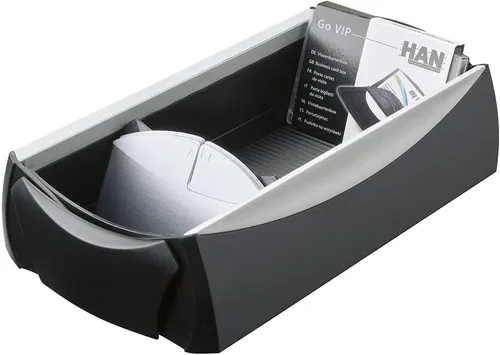 HAN Visitenkartenbox VIP - modernes Design mit patentiertem Deckel - Karteikästen aus hochwertigem Kunststoff für ca. 500 Visitenkarten. Inklusive GO VIP Box für unterwegs und 16-teiligem A-Z Register. Made in Germany - ideal für professionelles Networking.