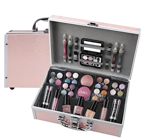 Schminkkoffer Zmile Cosmetic Set Profi Qualität 42tlg - Drogerie: 42-teiliges Make-Up Set im eleganten rosa Alukoffer, ideal für alle Hauttypen und langanhaltende Looks.