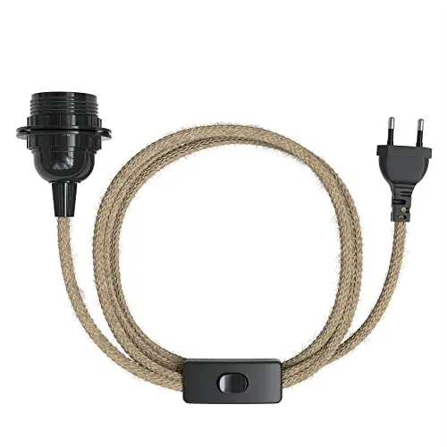 EAZY CASE - Lampenfassung E27 mit Kabel aus Jute [MIT SCHALTER] - Fassung E27 mit Kabel - Lampenfassung mit Schalter - Lampenkabel mit Fassung - Glühbirne mit Kabel - DIY Lampenfassung mit Stecker