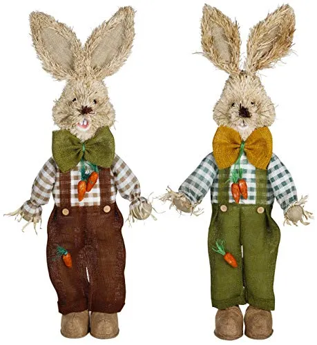 Osterhasen Figuren Groß - 2 Stk Häschen Deko für Ostern (ca. 100 cm) - Schöne XXL Osterhasen aus Stroh und Styrofoam, perfekt für die Osterdekoration. Diese freistehenden Figuren bringen festliche Stimmung in jeden Raum!