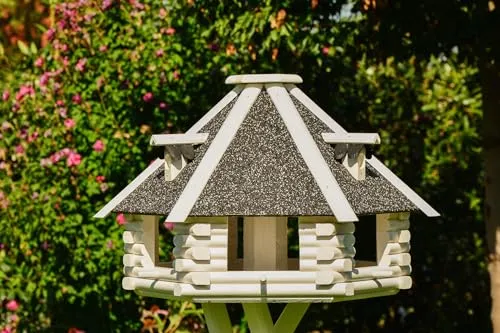 Vogelhaus V13 XXL Stein Weiss, grau - Futterstation für Wildvögel, extrem wetterfest und mit praktischem Futtersilo für einfache Befüllung von oben, sofort einsatzbereit und bereits mit Holzschutzmittel behandelt.