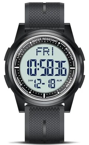 WIFORT Digital Herren Damen Uhren, 5 ATM Wasserdicht Sport Armbanduhr mit Wecker Stoppuhr Countdown Duale Zeitzone, Ultradünn Weitwinkel Großes Zifferblatt Digitaluhr