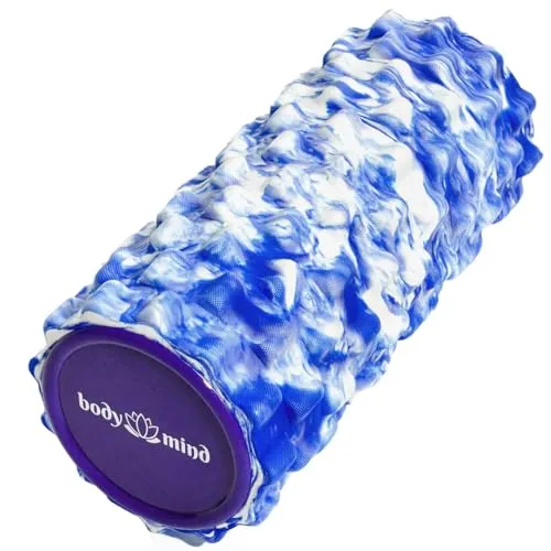 Body & Mind® Faszienrolle Massage-Rolle Fitnessrolle Sportrolle Therapierolle; Faszien-Training am Oberkörper, Nacken, Rücken, Beine, Waden & allen anderen Muskelgruppen; 33 x 14,5 cm; Blau-Weiß
