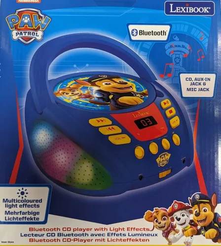 LEXIBOOK Disney Psi Patrol RCD109PA Bluetooth-CD-Player - Tragbarer Bluetooth-CD-Player für Kinder mit mehrfarbigen Lichteffekten und Karaoke-Funktion. Ideal für stundenlangen Musikspaß zu Hause oder unterwegs.