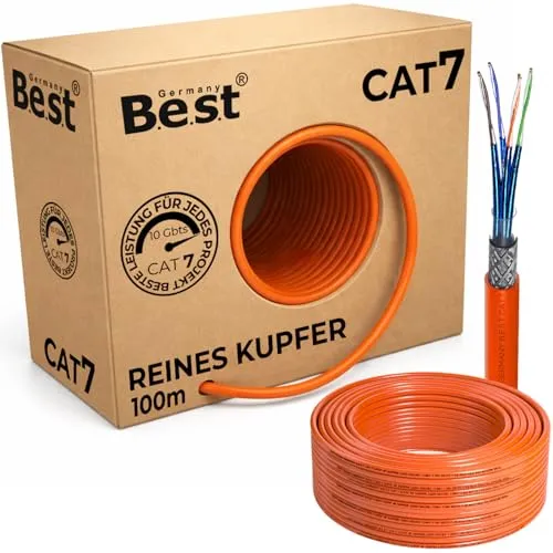 CAT 7 Verlegekabel 100m Simplex Gigabit Netzwerkkabel KUPFER - Netzwerkkabel der Kategorie 7, ideal für Hochgeschwindigkeitsanwendungen mit S/FTP-PIMF-Schirmung für optimale Leistung und hohe Übertragungsraten bis 1000MHz.