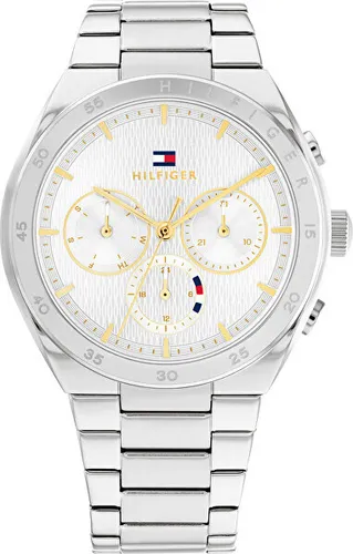 Tommy Hilfiger Carrie 1782573 Damenuhr - Elegante Damenuhr mit drei Hilfszifferblättern für Datum, Wochentag und 24-Stunden-Zeit. Hochwertiges Edelstahl-Gehäuse, vergoldete Zeiger und vielseitig kombinierbar zu jedem Outfit.