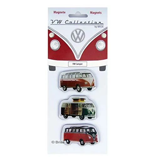 BRISA VW Collection - Volkswagen Kühlschrank-Büro-Pinnwand-Magnete mit T1 Bulli Bus Motiven (3er Set/Camper/Bunt)