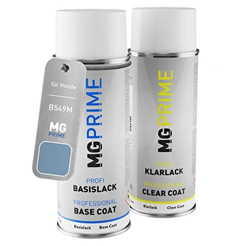 MG PRIME Autolack Sprühdosen Set für Honda B549M Sherbet Blue Metallic/Tidewater Blue Metallic Basislack Klarlack Spraydose 400ml