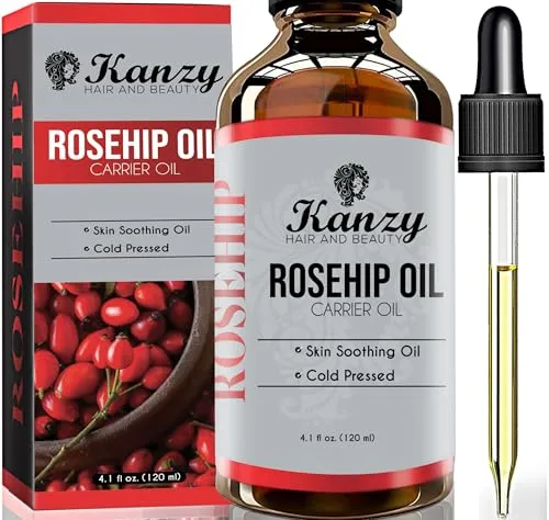 Kanzy Hagebuttenöl Bio Kaltgepresst 120ml - Körperöl mit 100% reinem Hagebuttenöl, reich an Vitaminen C und E. Ideal zur Reduzierung von Falten und für gesunde, strahlende Haut.