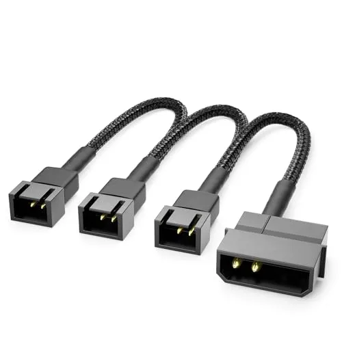 deleyCON 20cm 4-Pin Molex 12V auf 3x3-Pin Lüfterkabel - Lüfteradapter Lüfterkabel für Prozessor- und Gehäuselüfter - Verlängerung Netzteil Lüfter Kabel Schwarz