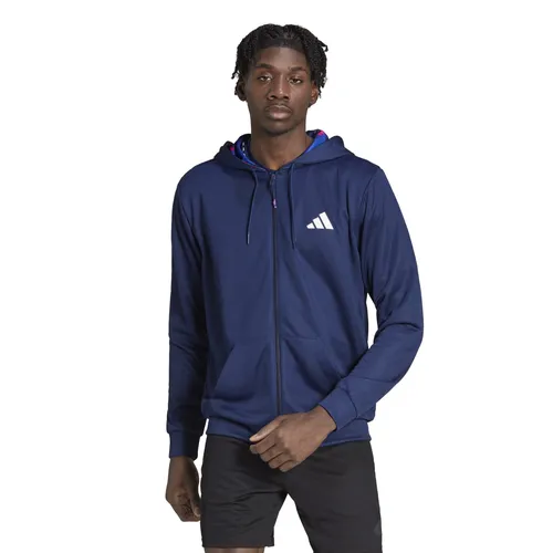 adidas Trainingsjacke Train Essentials Seasonal Full Zip mit Kapuze - SALE Running – Atmungsaktive Herrenjacke in Dunkelblau, bietet volle Bewegungsfreiheit und hält dich trocken mit AEROREADY Technologie, perfekt für dein Krafttraining.