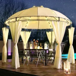 Swing&Harmonie Pavillon LED - Rund 350cm Gartenpavillon mit Solarbeleuchtung - Pavillon Ø 350cm, stilvolles Design in Anthrazit, ausgestattet mit energiesparender LED-Beleuchtung für gemütliche Abende im Garten.