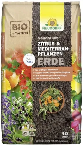 Neudorff NeudoHum Zitruserde 40L - torffreie mediterrane PflanzenErde - Bio Olivenbaum Erde für alle Mediterranpflanzen wie z.B. Palmen, Oleander und Zitronen - Zitruspflanzenerde ohne Torf