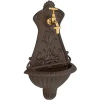 Antiker Wandbrunnen für den Garten - Romantischer Gartenbrunnen aus Gusseisen und Messing, ideal für Terrasse oder Veranda. Mit einer Höhe von 42 cm und stilvollem Design bringt er charmante Akzente in Ihren Außenbereich.