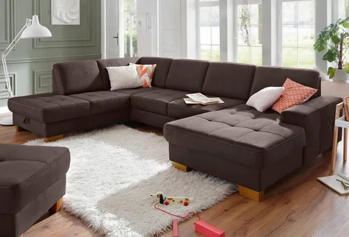 Home affaire Wohnlandschaft Puccini U-Form, mit Federkern, Sitztiefenverstellung, Kontrastnaht