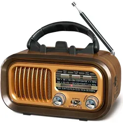 Retro Vintage Radio mit Bluetooth, tragbares Transistorradio AM FM SW, unterstützt TF-Karte USB MP3-Player, wiederaufladbarer Akku, Gold - Gold