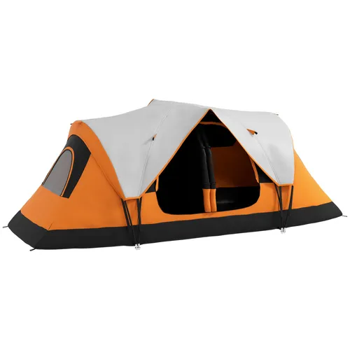 Outsunny Tunnelzelt für 8 Personen - Geräumiges Familienzelt mit 2 Räumen, Wasserabweisend und ideal für Campingausflüge, inklusive Tragetasche und Lichthaken für eine angenehme Beleuchtung.