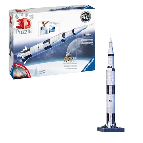 Ravensburger 3D Puzzle 11545 - Apollo Saturn V Rakete mit 440 Teilen, edukativ und ideal für Raumfahrt-Fans ab 8 Jahren