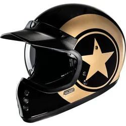 HJC V60 Nyx Retro Vintage Helm L - schwarz-gold mit Sonnenblende - Motorradhelm für Unisex Erwachsene, ausgestattet mit optimaler Belüftung und einer praktischen Aufbewahrungstasche. Ideal für alle Jahreszeiten und Straßenzulassung.