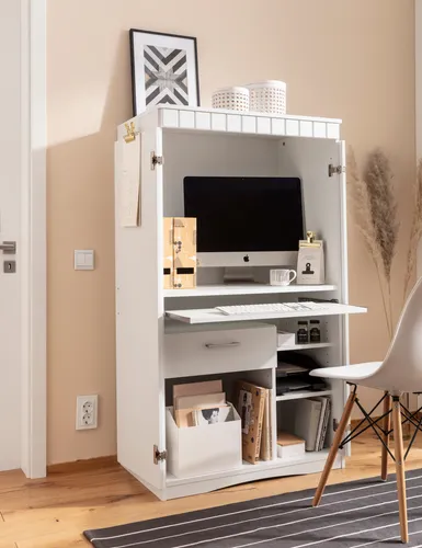 VOGL Möbelfabrik Sekretär Niklas - PC-Schrank für Home Office, 80x50x138 cm, Made in Germany - Sekretär aus der Serie Niklas, ideal für Home Office, mit 2 Türen, 4 Fächern und pflegeleichter Oberfläche - Made in Germany.
