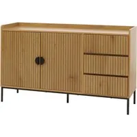 Sideboard MCW-O39, elegante Kommode mit 3 Schubladen und 2 Türen - Kommode in modernem Design mit Lamellen-Fronten, bietet großzügigen Stauraum und ist pflegeleicht dank Melamin-Beschichtung. Ideal für jedes Wohnambiente.