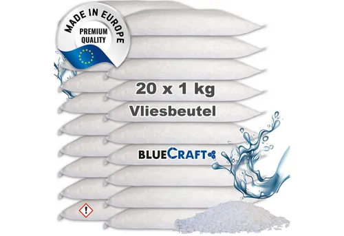 Bluecraft 20x 1kg Luft-Entfeuchter Granulat Nachfüllpack - Luftentfeuchter ohne Strom, nachhaltig und geruchlos, reguliert Luftfeuchtigkeit optimal zwischen 40-60% für ein angenehmes Raumklima.