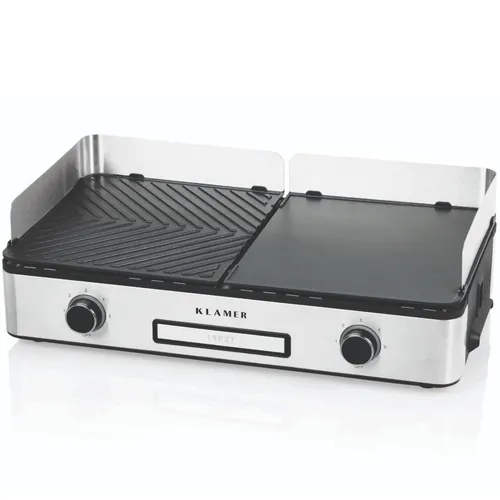 KLAMER Elektrogrill - 2400 Watt, abnehmbare Duo-Platten, separate Temperatureinstellung und 5 Grillstufen für perfekte Ergebnisse