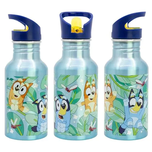 STOR Bluey Aluminium Trinkflasche 545ml für Kinder mit Auslaufsicherem Trinkhalm und Tragegriff BPA-frei