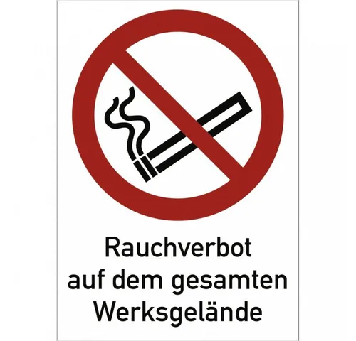 König Werbeanlagen Hinweisschild Rauchverbot auf dem gesamten Werksgelände, Kombischild, ISO 7010