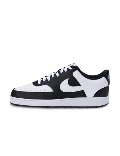 Nike Court Vision Lo Herren Sneaker, Black/White, 39 - Klassischer 80er-Jahre-Basketballstil mit weichem Kragen für hohen Tragekomfort. Gepolsterter, niedrig geschnittener Kragen und atmungsaktive Perforationen machen diesen Schuh ideal für den Alltag.
