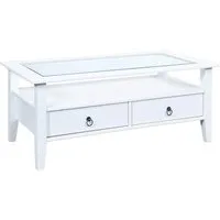Inter Link Couchtisch Provence 7 - Massivholztisch mit Glasplatte - Beistelltisch fürs Wohnzimmer mit 2 schick weißen Schubladen für zusätzlichen Stauraum und stilvollem Design. Maße: 115 x 60 x 45 cm, einfach aufzubauen.