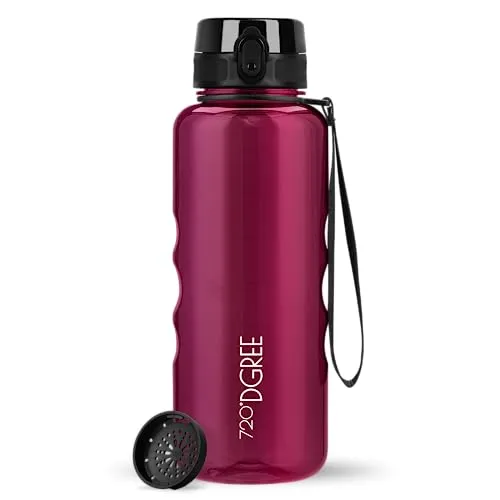 720°DGREE Trinkflasche 1,5l “uberBottle“ crystalClear +Sieb - BPA-Frei - Wasserflasche für Sport, Gym, Fitness, Outdoor, Wandern - Große Sportflasche aus Tritan - Leicht, Stoßfest, Wiederverwendbar