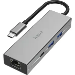 HAMA USB-C-Hub 4 Ports - Vielseitiger Multiport Adapter mit 2x USB-A, USB-C und Gigabit Ethernet, ideal für MacBook und PC, schnelle Datenübertragung und Stromversorgung