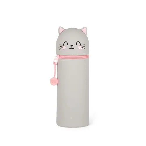 Legami Kawaii-kitty Mäppchen Grau - 2-in-1 Stifthalter - Federmäppchen im niedlichen Kitty-Design aus weichem Silikon, vielseitig als Etui und Schreibtisch-Stifthalter nutzbar. Ideal für Schule und Büro.