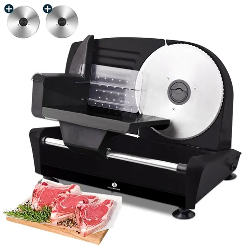 Fleau Kitchen Schneidemaschine - Multifunktionaler Allesschneider - Allesschneider für die Küche mit 2 Edelstahlklingen, leistungsstarkem Motor und einstellbarer Dicke für perfekte Ergebnisse beim Schneiden von Fleisch, Brot und Gemüse.