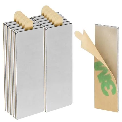 ECENCE Neodym Magnete 12 Stück - Klebe-Magnete selbstklebend - 30x10x1mm - hochwertige NiCuNi-Beschichtung - Scheibenmagnete