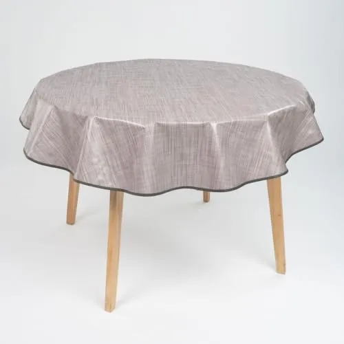 laro 140cm runde Wachstuch Tischdecke abwaschbar Wachstuchtischdecke mit Saum-Eingefasst-Paspelband, Muster:Leinenoptik Grau Meliert, Größe: Rund 140cm