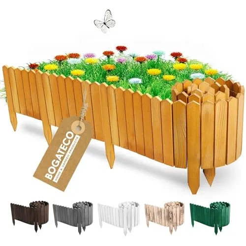 BOGATECO Rollborder Holzlatten - 30cm Hoch, 200cm Lang, Braun - Vielseitiger Holz-Zaun für kreative Gartenumrandungen. Einfache Montage und flexible Gestaltung für Beete, Wege oder Tiergehege. Robuste Konstruktion aus imprägniertem Tannenholz.