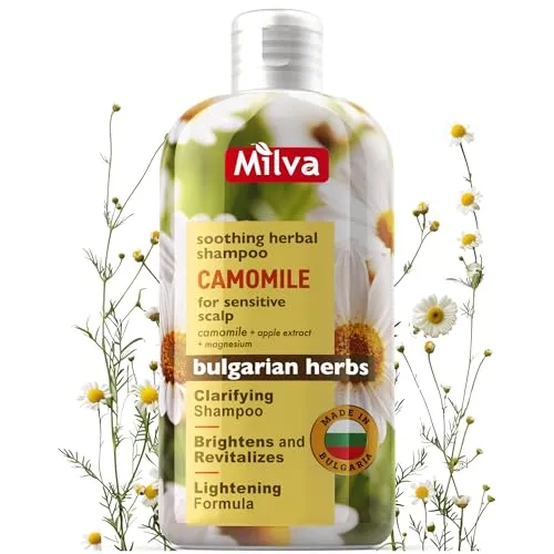 Milva Kamillen-Shampoo – 200 ml für empfindliche, trockene, juckende Kopfhaut, sanft beruhigendes Shampoo mit Magnesium & Apfelextrakt, für strahlender und heller wirkendes blondes Haar