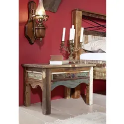 Nachttisch Altholz 60x40x40 - Mehrfarbig Lackiert von NATURE OF SPIRIT - Individueller Nachttisch aus 60 % indischem Altholz und neuem Massivholz. Mit 1 Schublade und harmonisch geschnitzten Bögen. Perfekt für ein stilvolles Schlafzimmer!