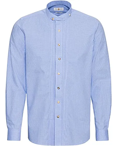 Almsach Karo-Stehkragenhemd Slim Ice, M - Elegantes Karo-Stehkragenhemd mit dezenter Biese und verstellbaren Manschetten. Ideal für einen modernen Look im Alltag.