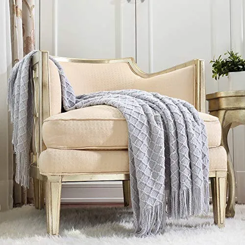 CREVENT Rustikale Bauernhaus-Decke für Sofa, Schlafzimmer, Wohnzimmer, Dekoration, weich, warm, gemütlich, leicht, für Frühling und Sommer (127,7 x 152,4 cm, hellgrau)