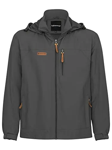 Falkenstejn Windbreaker Summer Windjacke - Leichte Anorak-Jacke für Übergangszeiten, wasser- und windabweisend, mit verstellbarer Kapuze und attraktiven Lederpatches, ideal für aktive Freizeit.