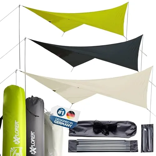 SONNENSEGEL Explorer 3x4m Tarp UV 80+ Sonnenschutz - Praktisches Sonnensegel in Grau, 3x4m, mit UV-Schutz für angenehme Schattenplätze im Garten. Inklusive Befestigungsmaterial und leicht zu montieren.
